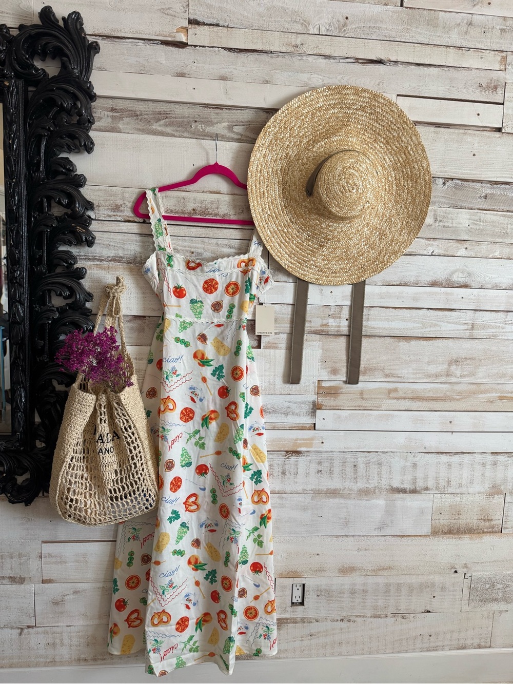 Fruit Print Sundress in Cream with Orange & Green Accents
